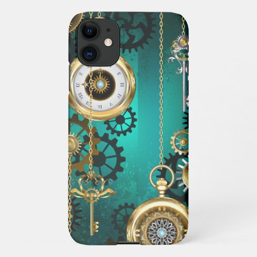 Steampunk-sieraden Horloge op een groene achtergro iPhone Hoesje (Achterkant)