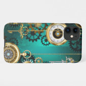 Steampunk-sieraden Horloge op een groene achtergro iPhone Hoesje (Achterkant horizontaal)