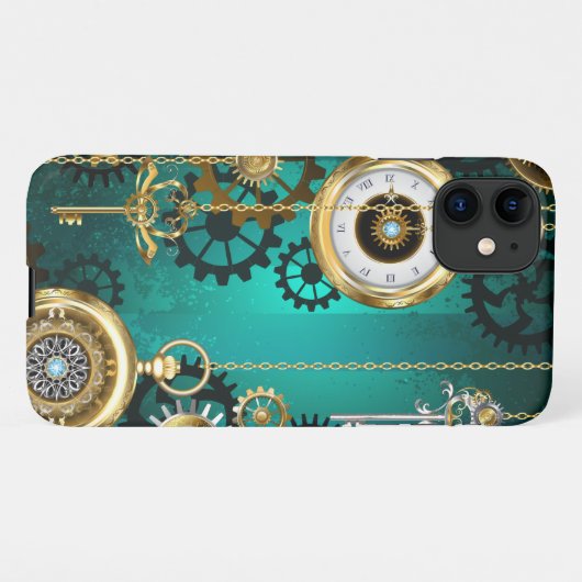 Steampunk-sieraden Horloge op een groene achtergro iPhone Hoesje (Achterkant horizontaal)