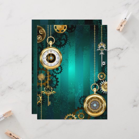 Steampunk-sieraden Horloge op een groene achtergro Kaart (Voorkant / Achterkant in situ)