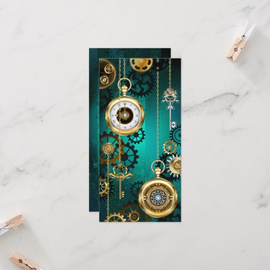 Steampunk-sieraden Horloge op een groene achtergro Kaart (Voorkant / Achterkant in situ)
