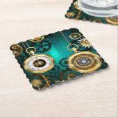 Steampunk-sieraden Horloge op een groene achtergro Kartonnen Onderzetters (Gebogen)