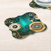 Steampunk-sieraden Horloge op een groene achtergro Kartonnen Onderzetters (Gekanteld)