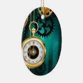 Steampunk-sieraden Horloge op een groene achtergro Keramisch Ornament (Rechts)