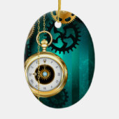 Steampunk-sieraden Horloge op een groene achtergro Keramisch Ornament (Voorkant)