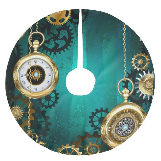 Steampunk-sieraden Horloge op een groene achtergro Kerstboom Rok (Voorkant)