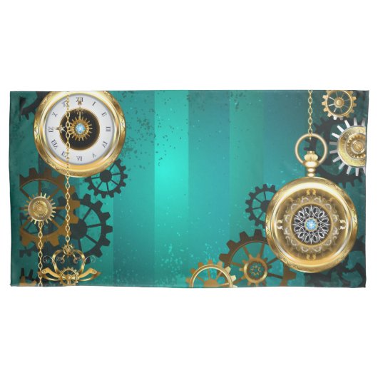 Steampunk-sieraden Horloge op een groene achtergro Kussensloop (Voorkant)