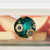 Steampunk-sieraden Horloge op een groene achtergro Labels (Aangebracht)