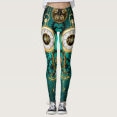 Steampunk-sieraden Horloge op een groene achtergro Leggings (Voorkant)