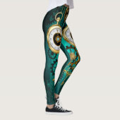 Steampunk-sieraden Horloge op een groene achtergro Leggings (Rechts)