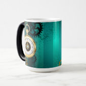 Steampunk-sieraden Horloge op een groene achtergro Magische Mok (Voorkant links)