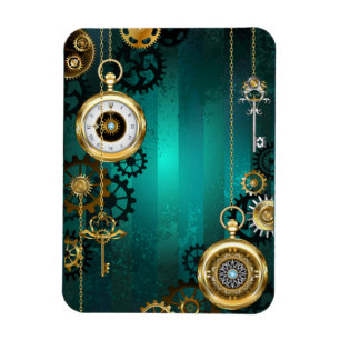 Steampunk-sieraden horloge op een groene achtergro magneet