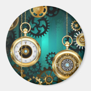 Steampunk-sieraden Horloge op een groene achtergro Magneet