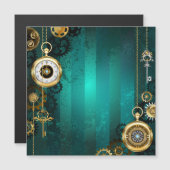 Steampunk-sieraden Horloge op een groene achtergro Magnetische Uitnodiging (Voorkant / Achterkant)
