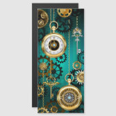 Steampunk-sieraden Horloge op een groene achtergro Magnetische Uitnodiging (Voorkant / Achterkant)