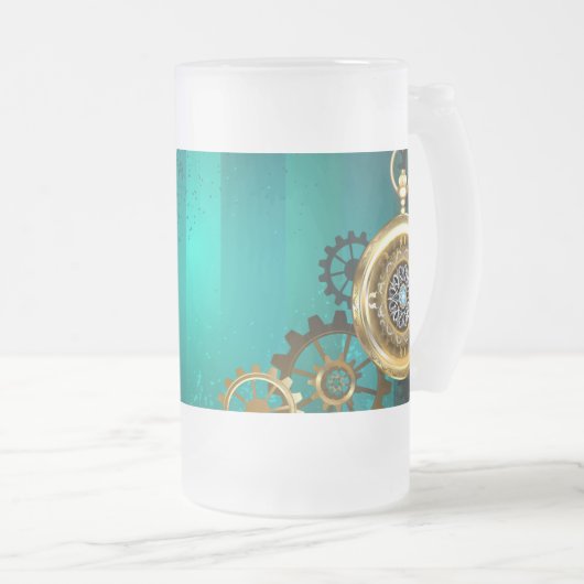 Steampunk-sieraden Horloge op een groene achtergro Matglas Bierpul (Voorkant rechts)
