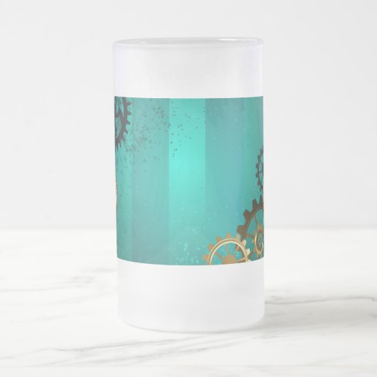 Steampunk-sieraden Horloge op een groene achtergro Matglas Bierpul (Center)