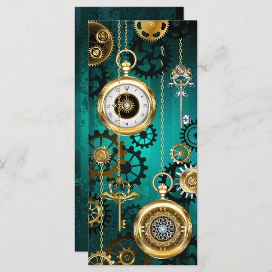 Steampunk-sieraden Horloge op een groene achtergro Menu (Voorkant / Achterkant)