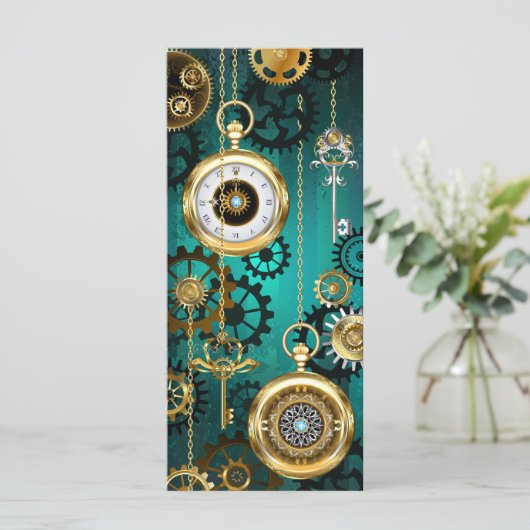 Steampunk-sieraden Horloge op een groene achtergro Menu (Staand voorkant)