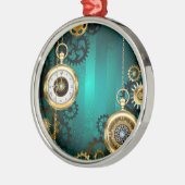 Steampunk-sieraden Horloge op een groene achtergro Metalen Ornament (Links)