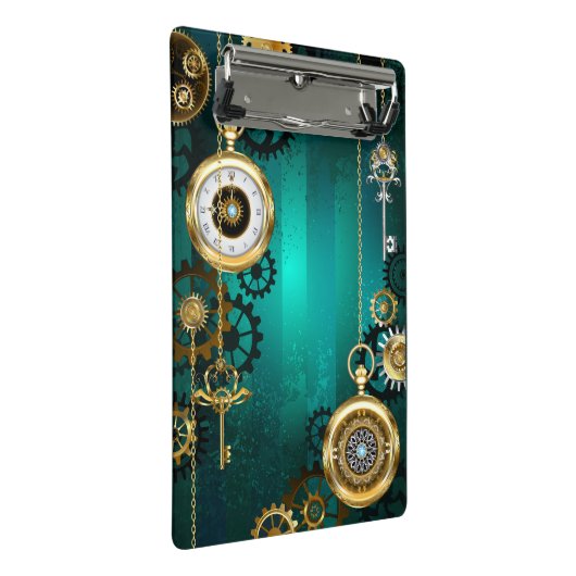 Steampunk-sieraden Horloge op een groene achtergro Mini Klembord (Schuin)
