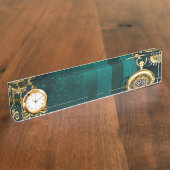 Steampunk-sieraden Horloge op een groene achtergro Naambordje (Zijkant)