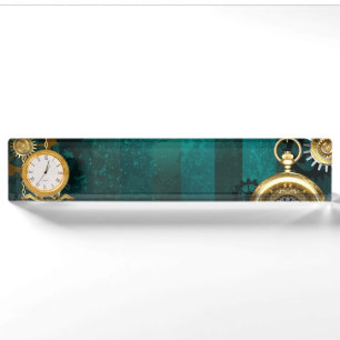 Steampunk-sieraden Horloge op een groene achtergro Naambordje