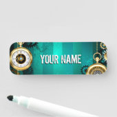 Steampunk-sieraden Horloge op een groene achtergro Naamplaatje (In situ)