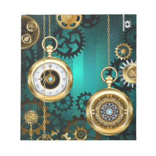 Steampunk-sieraden Horloge op een groene achtergro Notitieblok