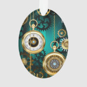 Steampunk-sieraden horloge op een groene achtergro ornament (achterkant)