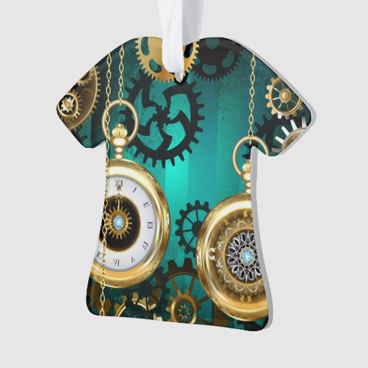 Steampunk-sieraden Horloge op een groene achtergro Ornament (voorkant)