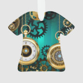 Steampunk-sieraden Horloge op een groene achtergro Ornament (achterkant)