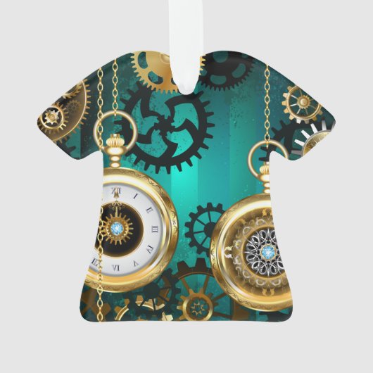 Steampunk-sieraden Horloge op een groene achtergro Ornament (achterkant)