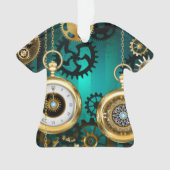 Steampunk-sieraden Horloge op een groene achtergro Ornament (voorkant)