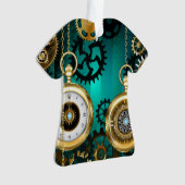 Steampunk-sieraden Horloge op een groene achtergro Ornament (voorkant)