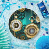 Steampunk-sieraden Horloge op een groene achtergro Papieren Bordje (Feest)