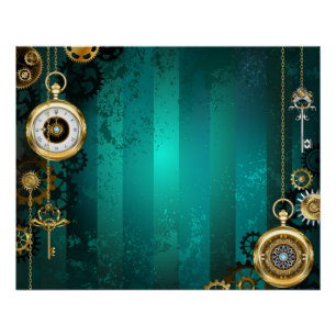 Steampunk-sieraden Horloge op een groene achtergro Perfect Poster