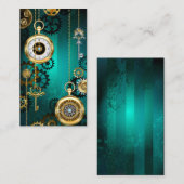 Steampunk-sieraden Horloge op een groene achtergro Plaatskaartje (Voorkant / Achterkant)