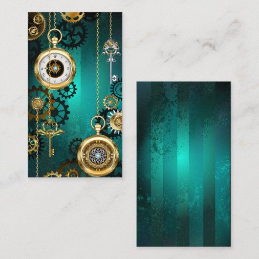 Steampunk-sieraden Horloge op een groene achtergro Plaatskaartje (Voorkant / Achterkant)