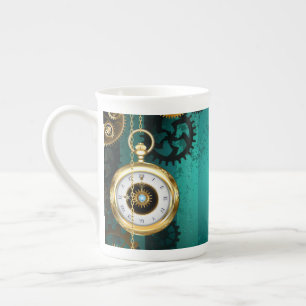 Steampunk-sieraden Horloge op een groene achtergro Porselein Kop