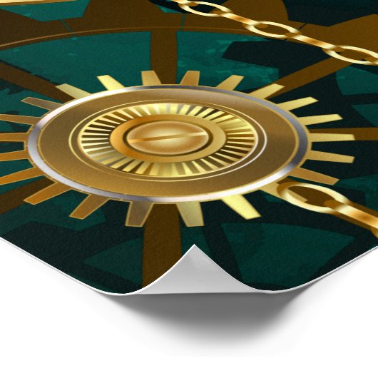 Steampunk-sieraden Horloge op een groene achtergro Poster (Hoek)