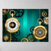 Steampunk-sieraden Horloge op een groene achtergro Poster (Voorkant)