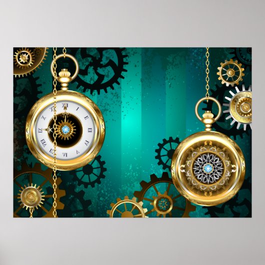 Steampunk-sieraden Horloge op een groene achtergro Poster (Voorkant)