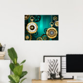 Steampunk-sieraden horloge op een groene achtergro poster (Thuiskantoor)