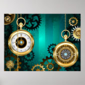 Steampunk-sieraden horloge op een groene achtergro poster (Voorkant)
