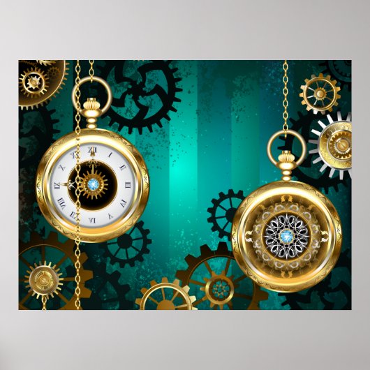 Steampunk-sieraden horloge op een groene achtergro poster (Voorkant)
