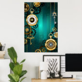Steampunk-sieraden Horloge op een groene achtergro Poster (Thuiskantoor)