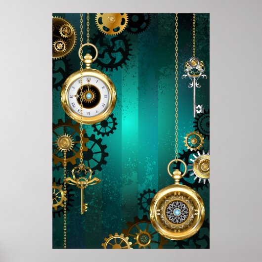 Steampunk-sieraden Horloge op een groene achtergro Poster (Voorkant)