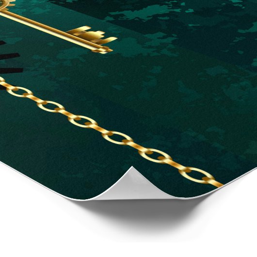 Steampunk-sieraden Horloge op een groene achtergro Poster (Hoek)