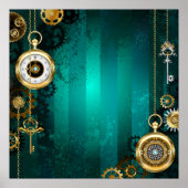 Steampunk-sieraden Horloge op een groene achtergro Poster (Voorkant)
